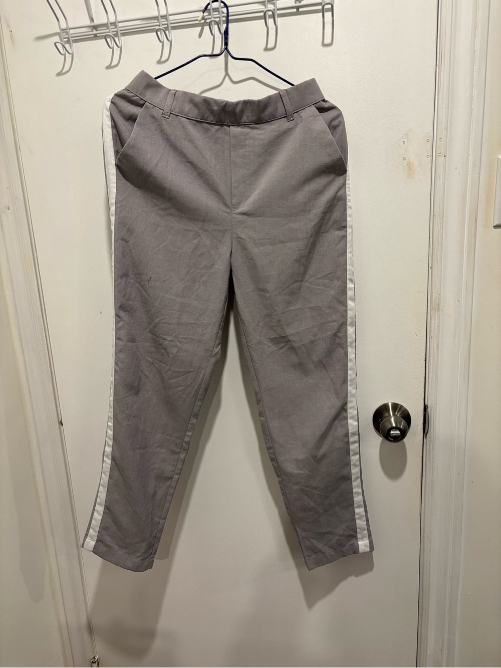 Gray Tapered Pants with White Side Stripe